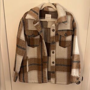 Avec Les Filles Brown and Cream Shacket Jacket